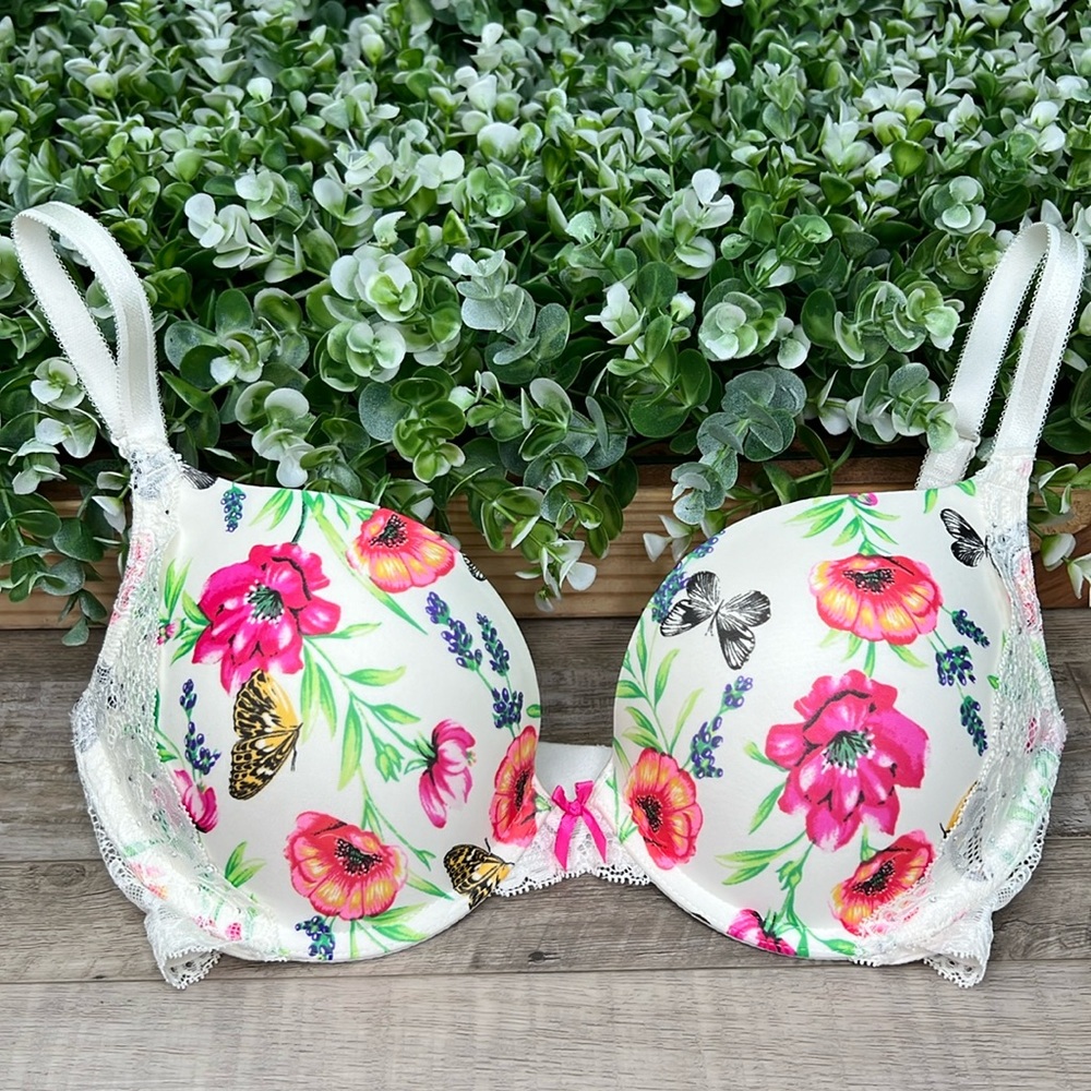Victoria’s Secret Dream Angels Push-Up Floral Butterfly Rhinestone Lace Bra 32DD